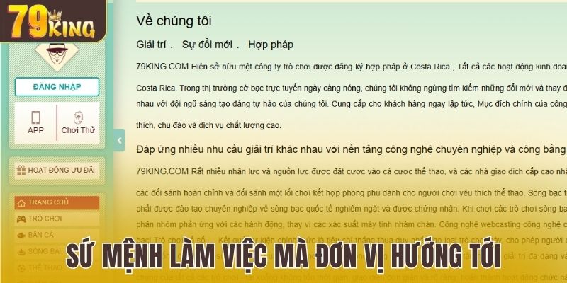 Sứ mệnh làm việc mà đơn vị hướng tới